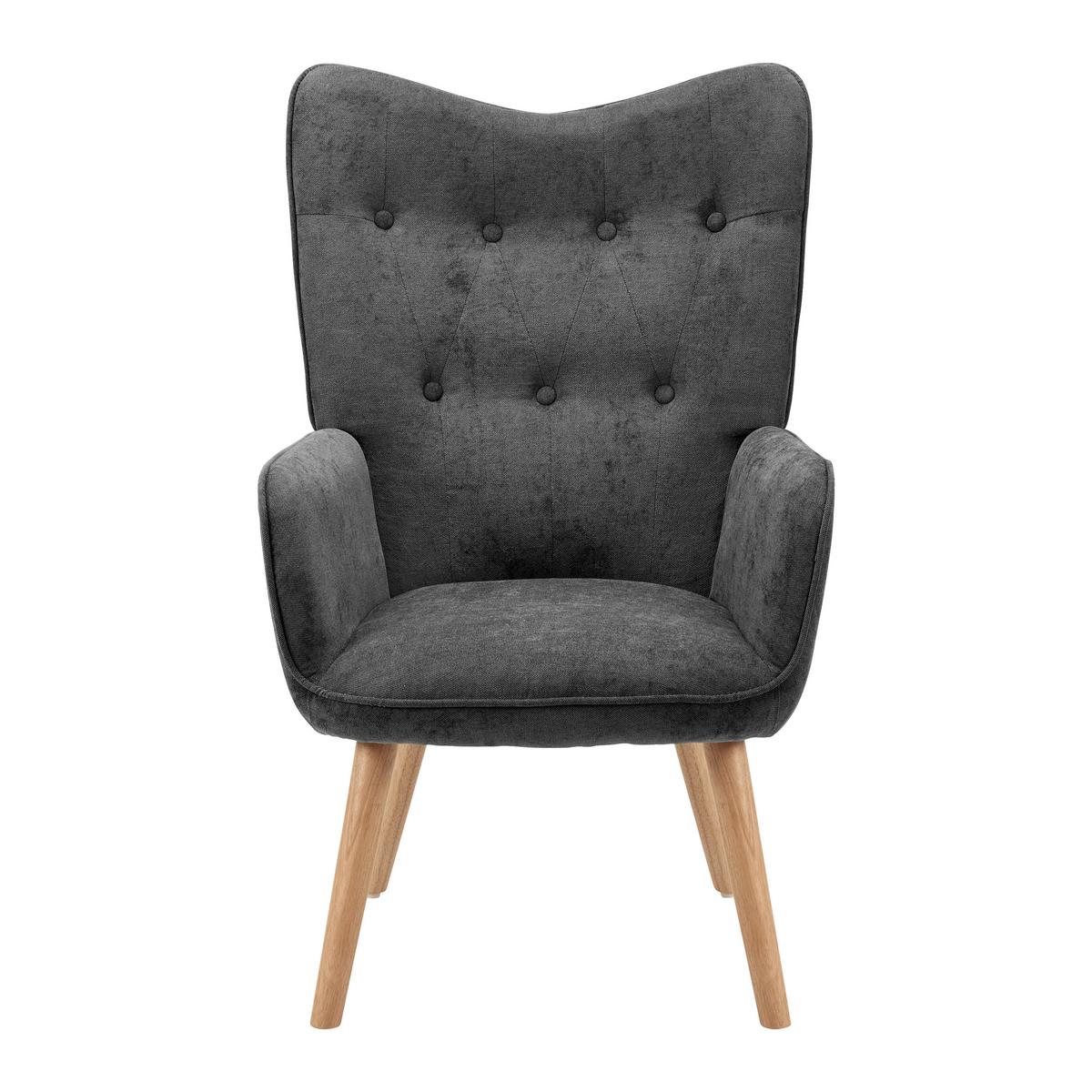 Relaxační křeslo NATALIE, šedá - šedá/přírodní barvy, Moderní, kov/dřevo (64/99/68cm) - Bessagi Home