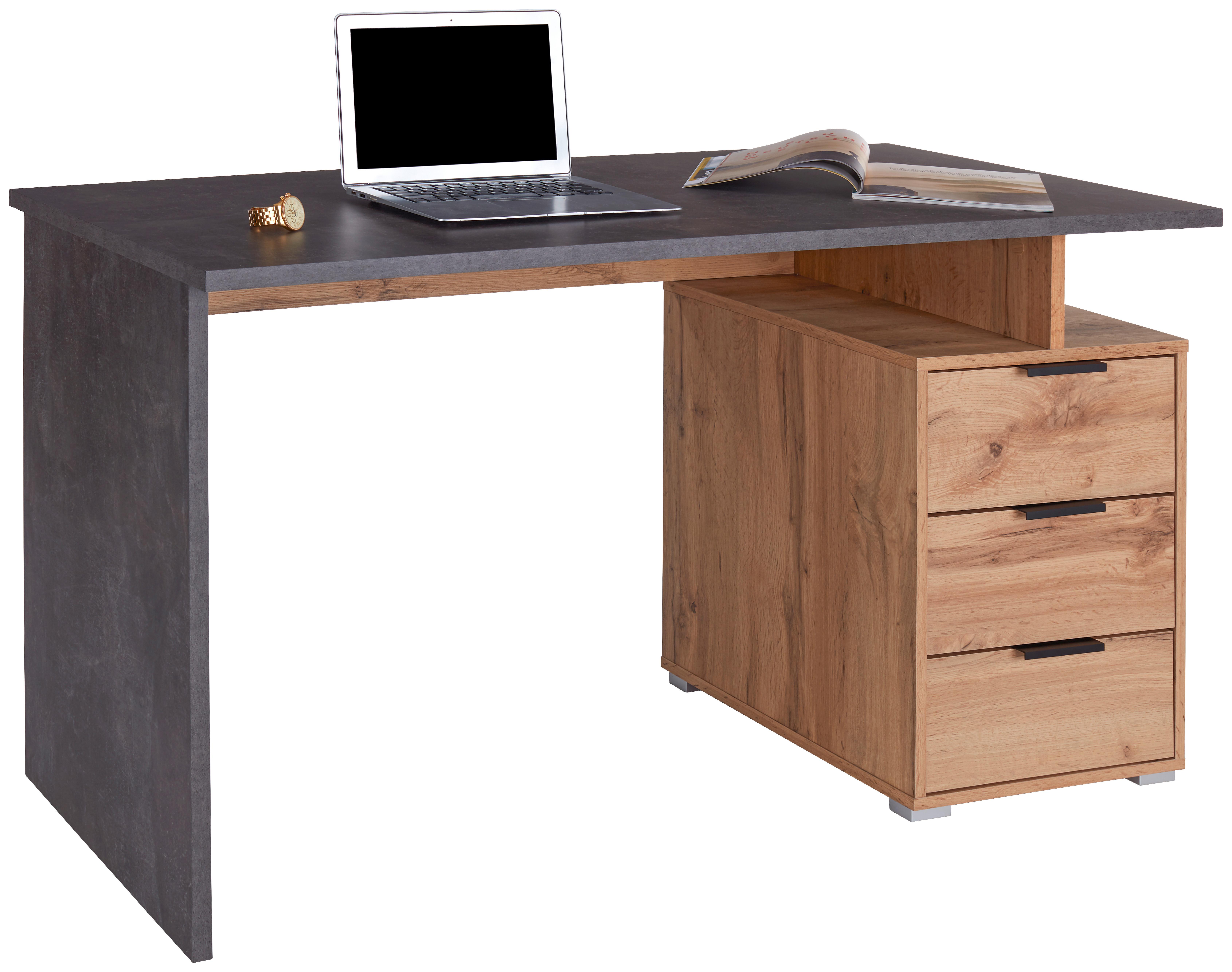 Schreibtisch + Laden B 138cm H 76cm Mx 145 Beton/Eiche Dekor - Eichefarben/Grau, MODERN, Holzwerkstoff (138/76/60cm)