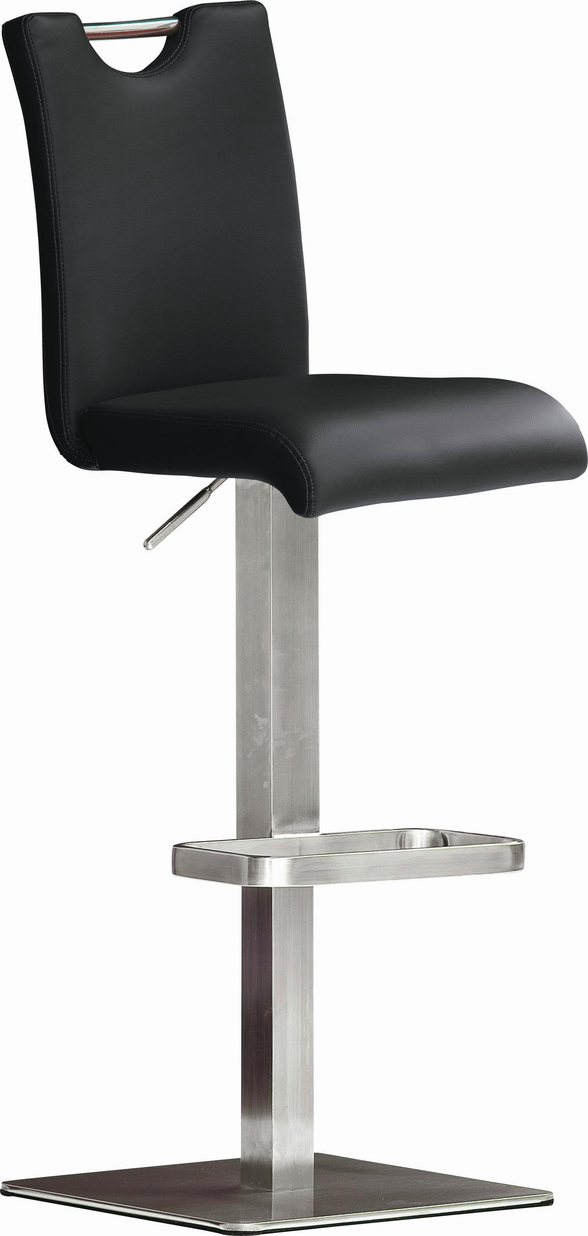 Barhocker Bardo - Edelstahlfarben/Schwarz, Design, Leder/Metall (42/90/50cm) - Livetastic