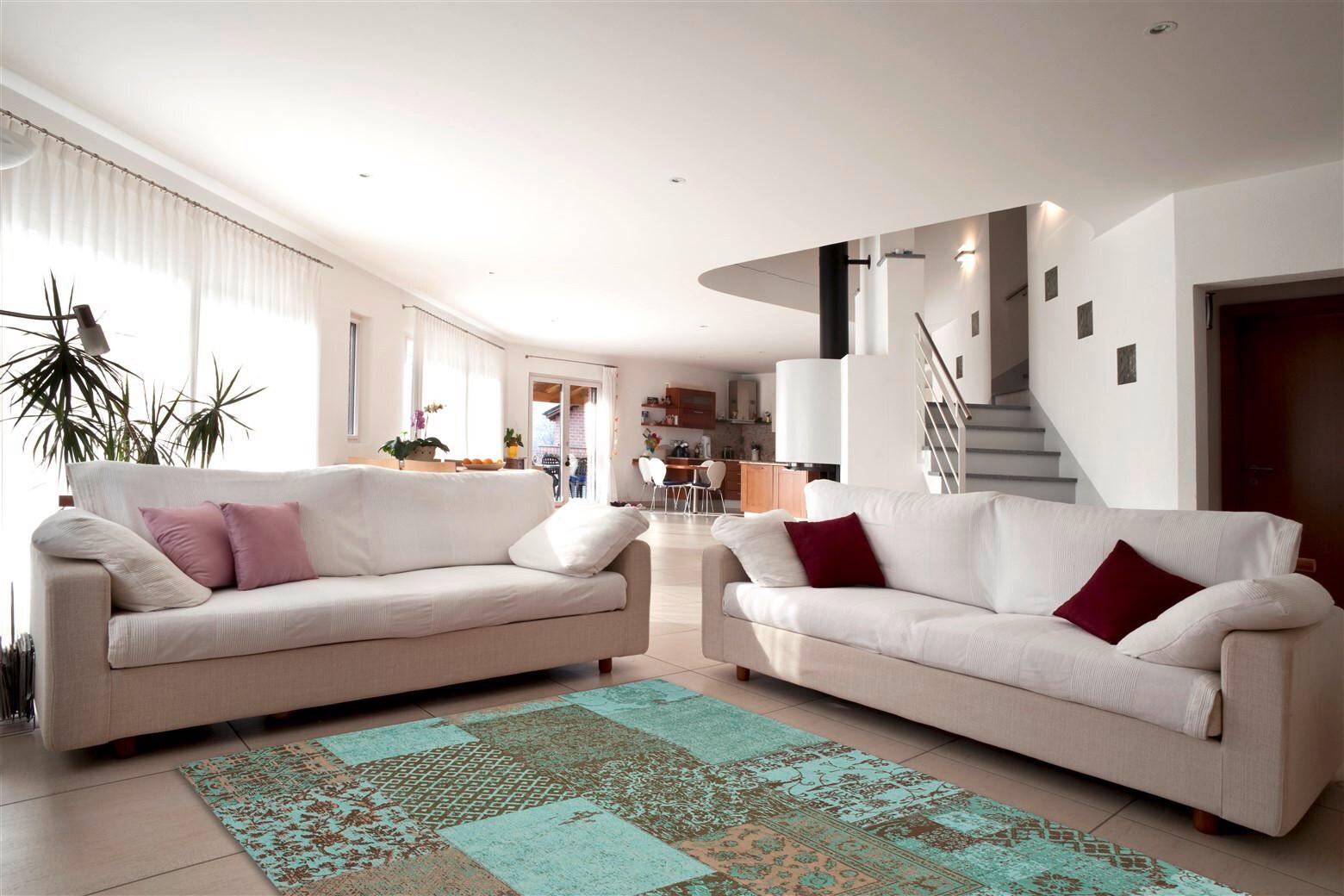Flachwebteppich Symphony 160 Türkis, 120x170 cm - Türkis, KONVENTIONELL, Textil (120/170cm)