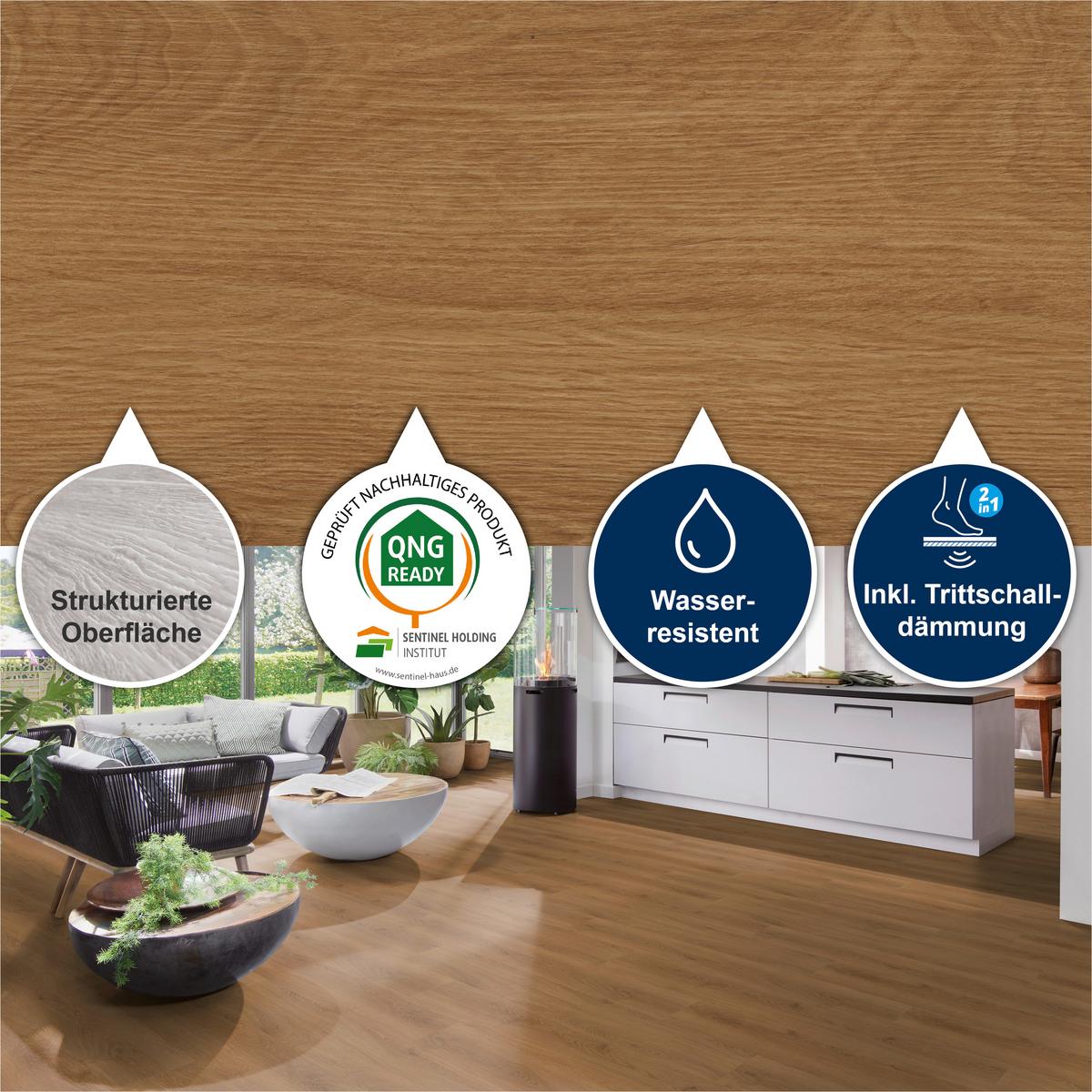 Designboden Eichefarben /mokka Landhausdiele Stärke 6,5mm - Eichefarben/Mokka, Basics, Kunststoff (152.4/22.8/0.65cm)