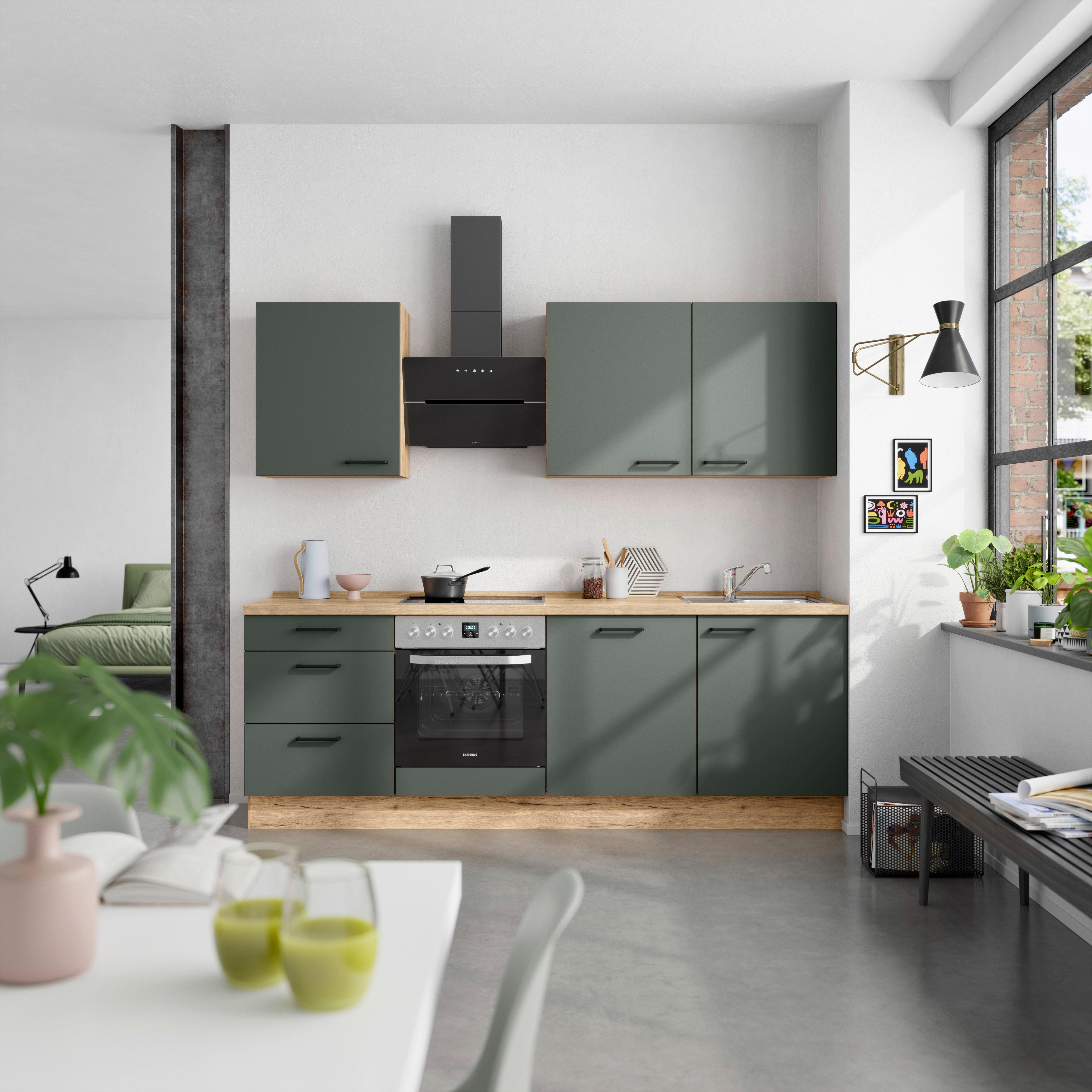 Küchenleerblock Easytouch High-Line, H9 Links - Dunkelgrün/Eichefarben, MODERN, Holzwerkstoff (240cm) - Nobilia