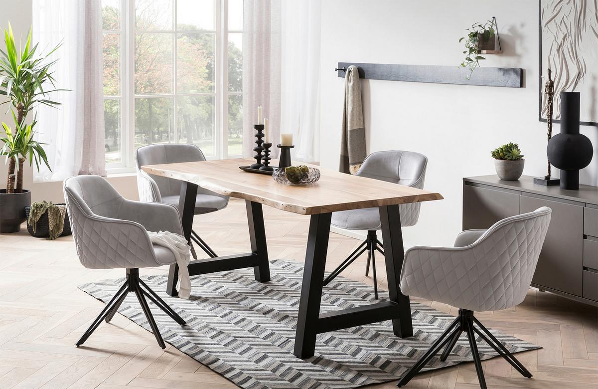 Armlehnstuhl Hellgrau B: 59 Cm - Hellgrau/Schwarz, MODERN, Textil/Metall (59/83/60cm) - Livetastic