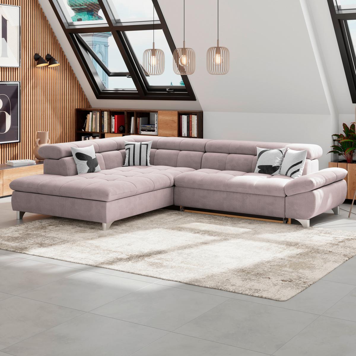 Eckbank Gemini Rosa, B: 234cm - Chromfarben/Rosa, KONVENTIONELL, Textil (234/312cm)