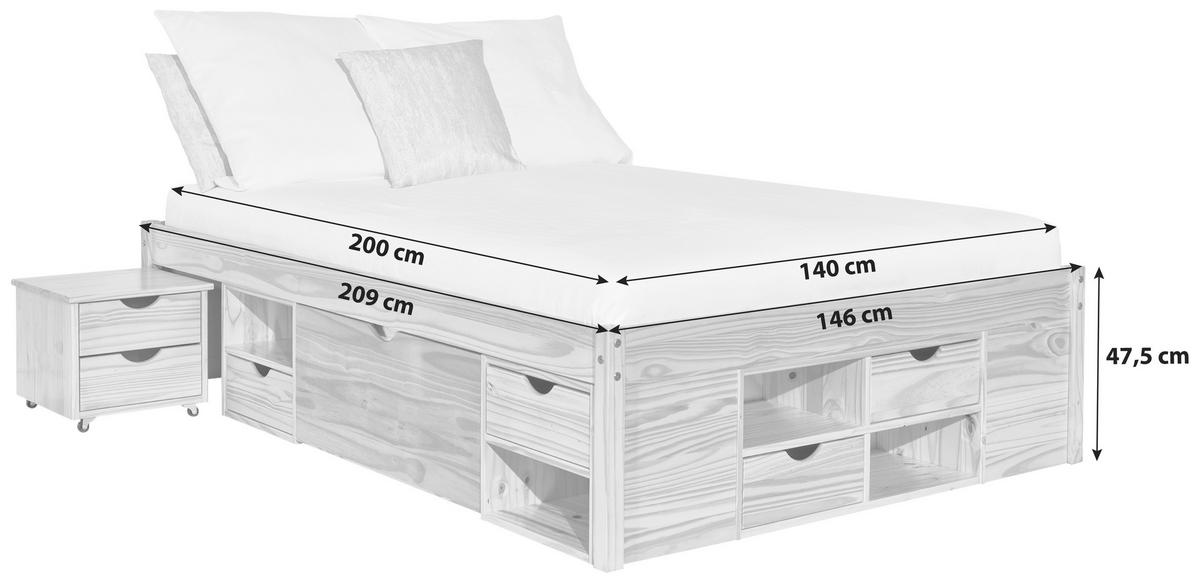 Stauraumbett Echtholz Massiv 140x200 Claas Kiefer Natur - Naturfarben, Basics, Holz (140/200cm) - MID.YOU