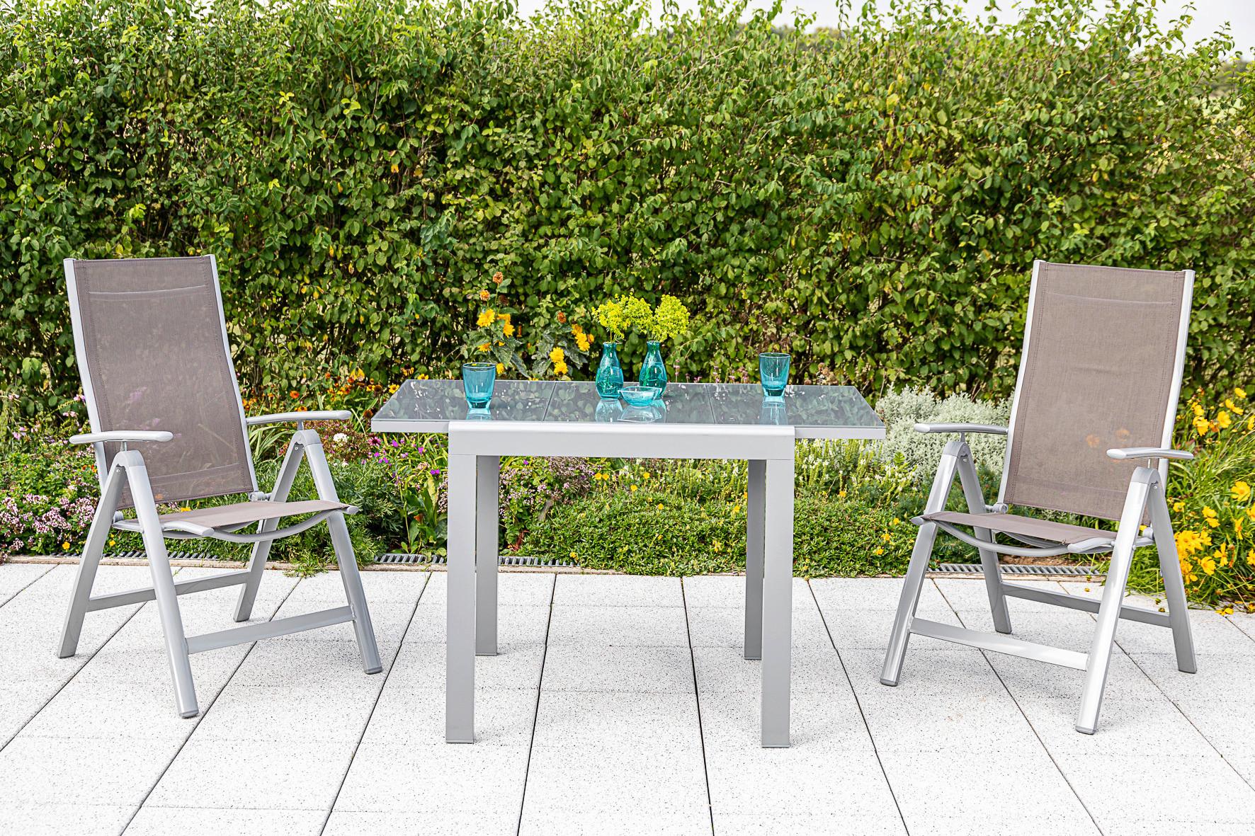 Gartenklappsessel-Set verstellbar Metall/Textil - Taupe/Silberfarben, KONVENTIONELL, Textil/Metall (60/108/70cm) - Gardenson