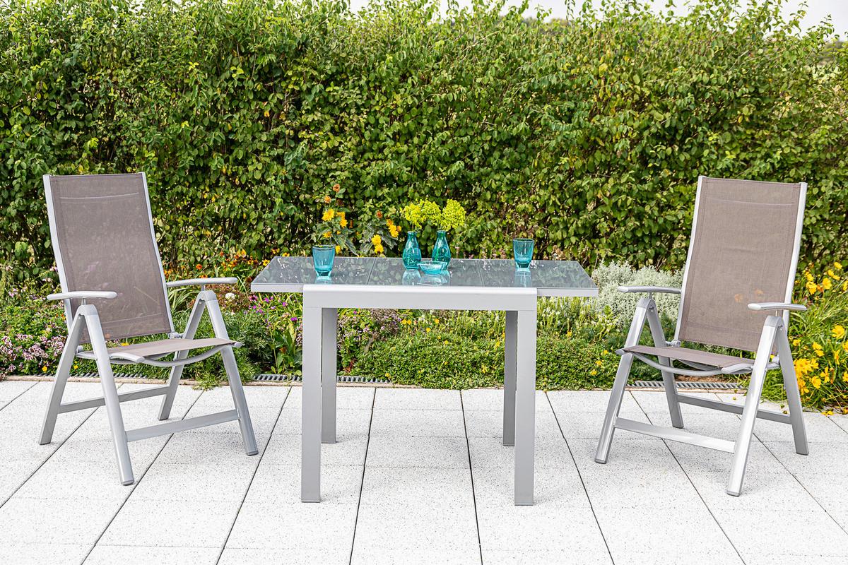 Gartenklappsessel-Set verstellbar Metall/Textil - Taupe/Silberfarben, KONVENTIONELL, Textil/Metall (60/108/70cm) - Gardenson