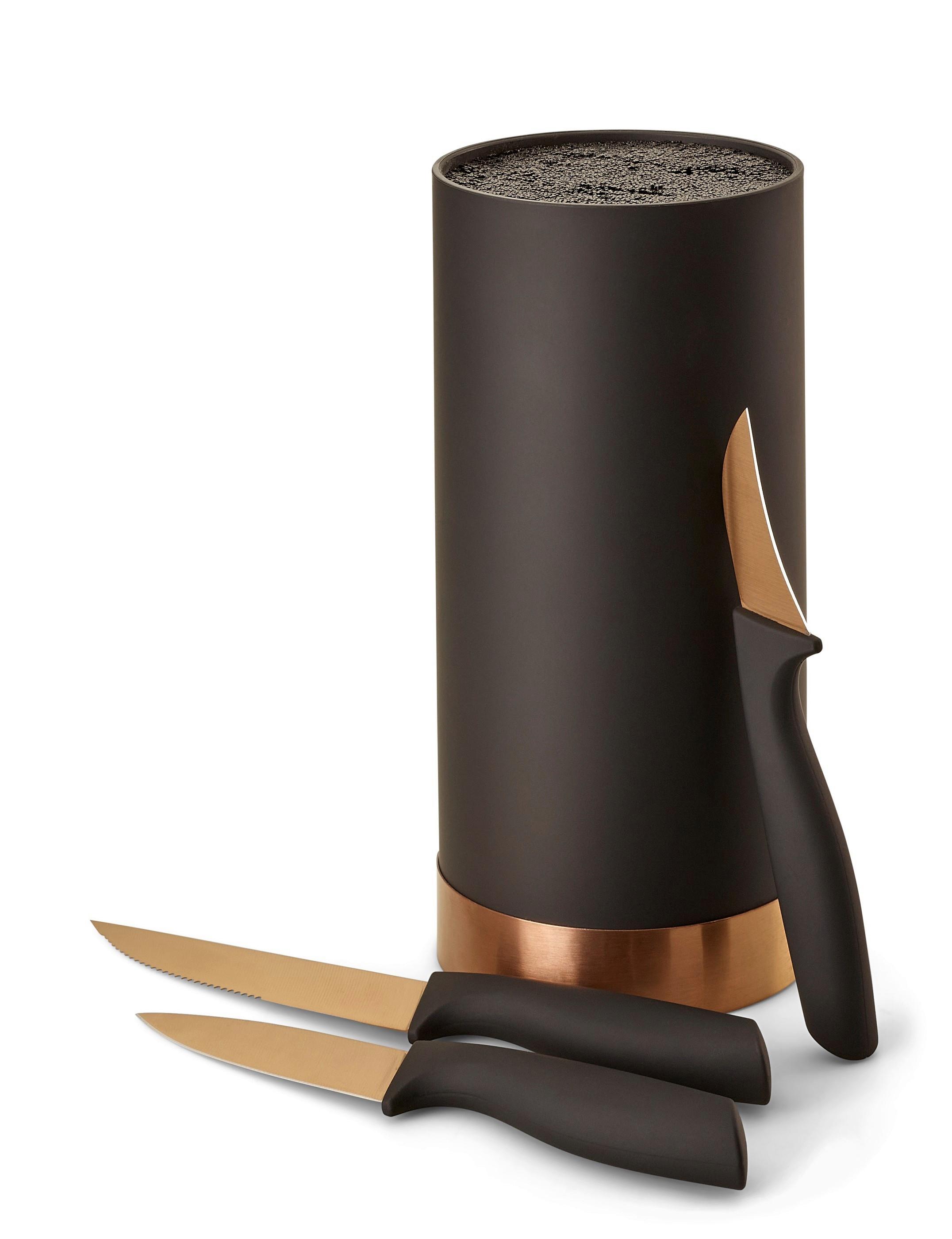 Messerblock Schwarz/Bronze Kunststoff 4-teilig - Schwarz/Bronzefarben, Basics, Kunststoff (11/22cm) - Echtwerk
