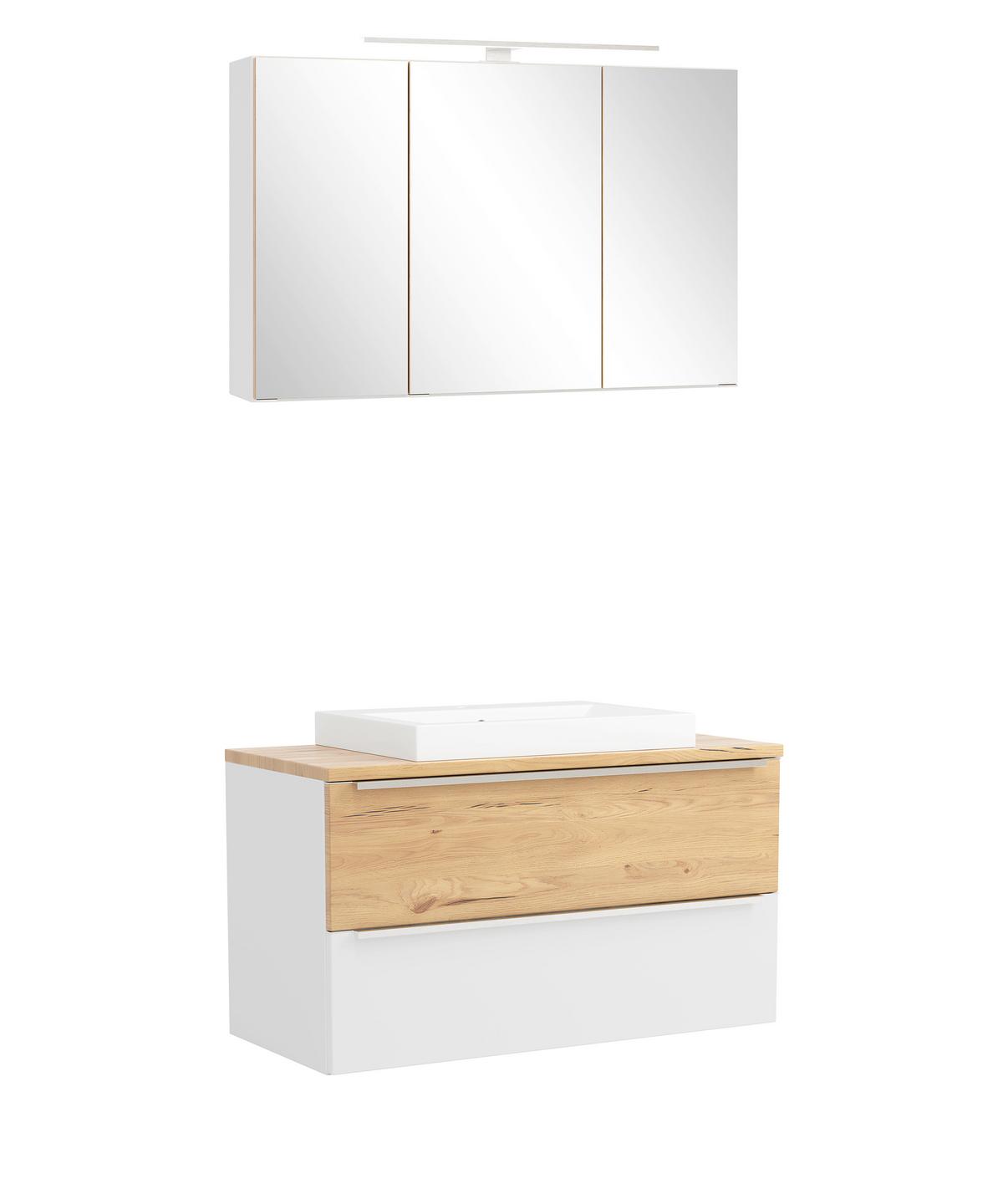 Badezimmer Verona Weiß/Wildeiche 3-Teilig - Wildeiche/Weiß, Trend, Glas/Holzwerkstoff (100/200/47cm) - Held