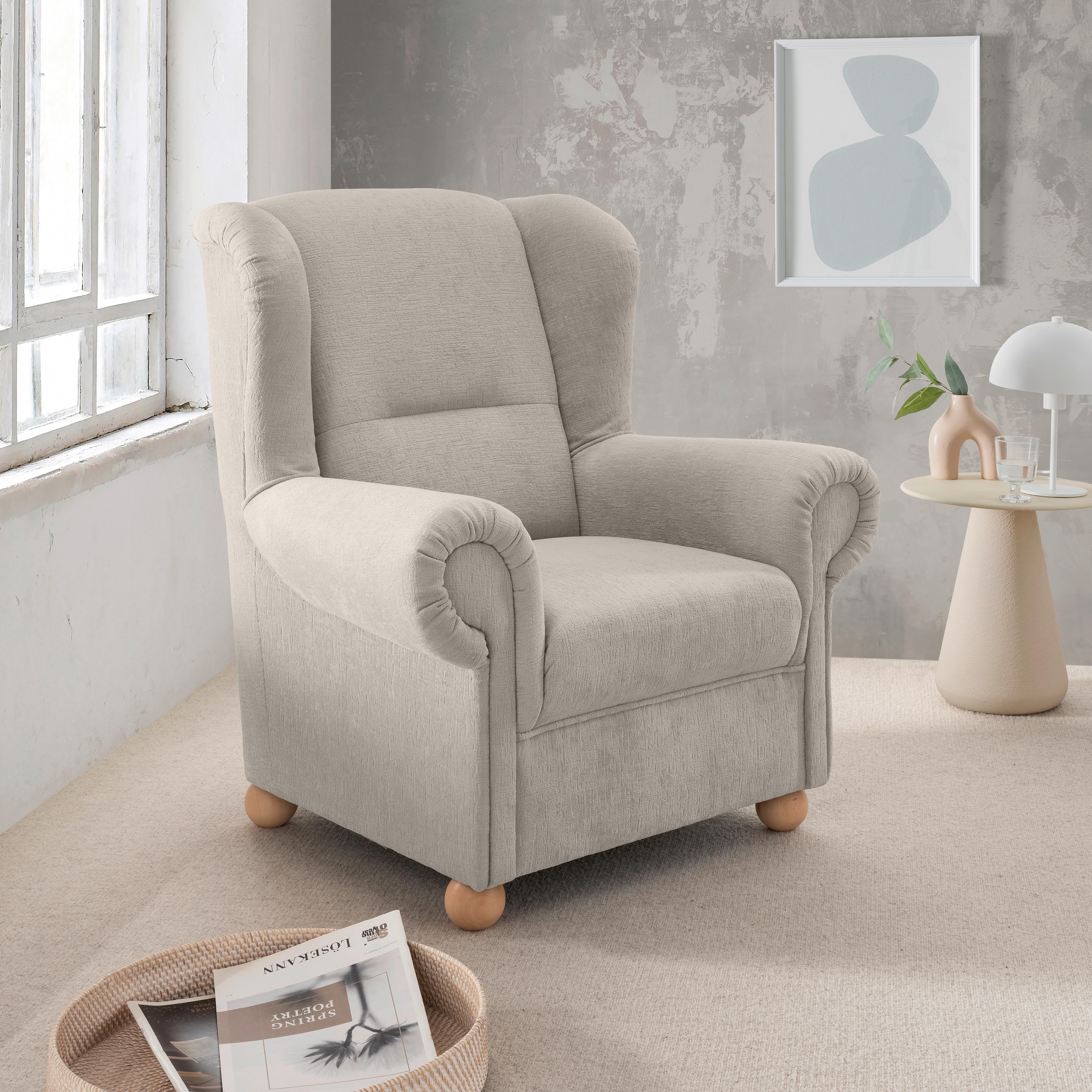 OHRENSESSEL Torello Weiß B: 92cm - Wildeiche/Creme, KONVENTIONELL, Textil (92/102/89cm) - Livetastic