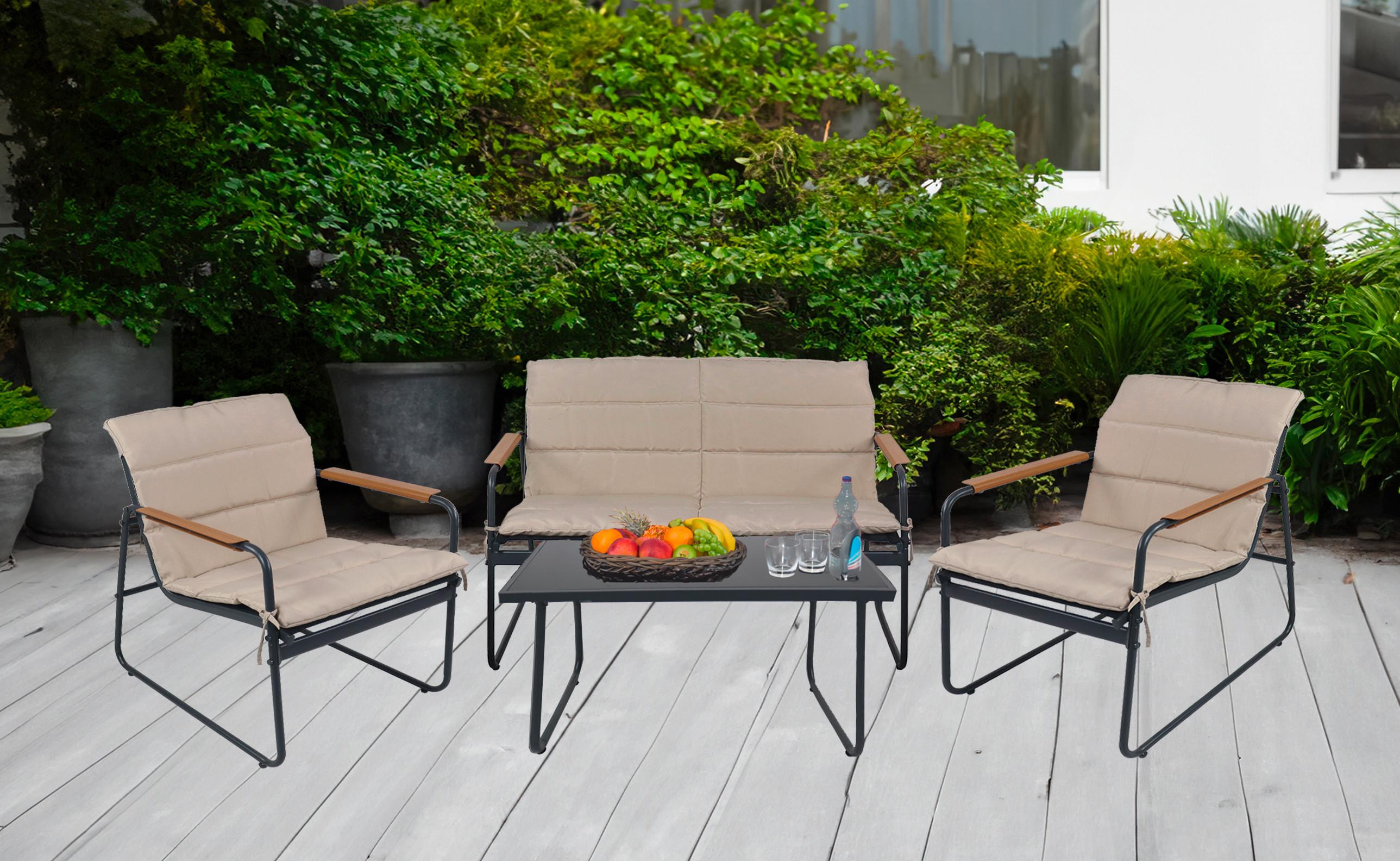 Loungegarnitur Lexila 4-teilig Creme - Creme/Schwarz, MODERN, Glas/Kunststoff - MID.YOU