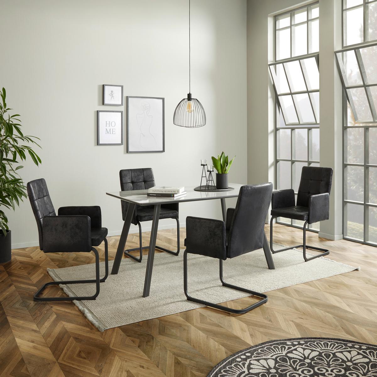 Armlehnstuhl Bordal Schwarz Gepolstert - Schwarz, MODERN, Textil/Metall (52/91/59,5cm) - MID.YOU