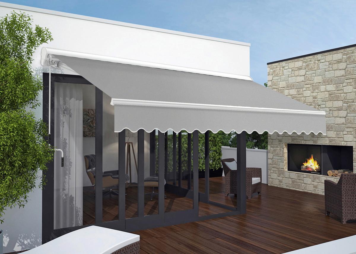 Hülsenmarkise 400x250 Cm Grau, Decken-/wandmontage - Weiß/Grau, Basics, Textil (400/250cm) - Schwöller