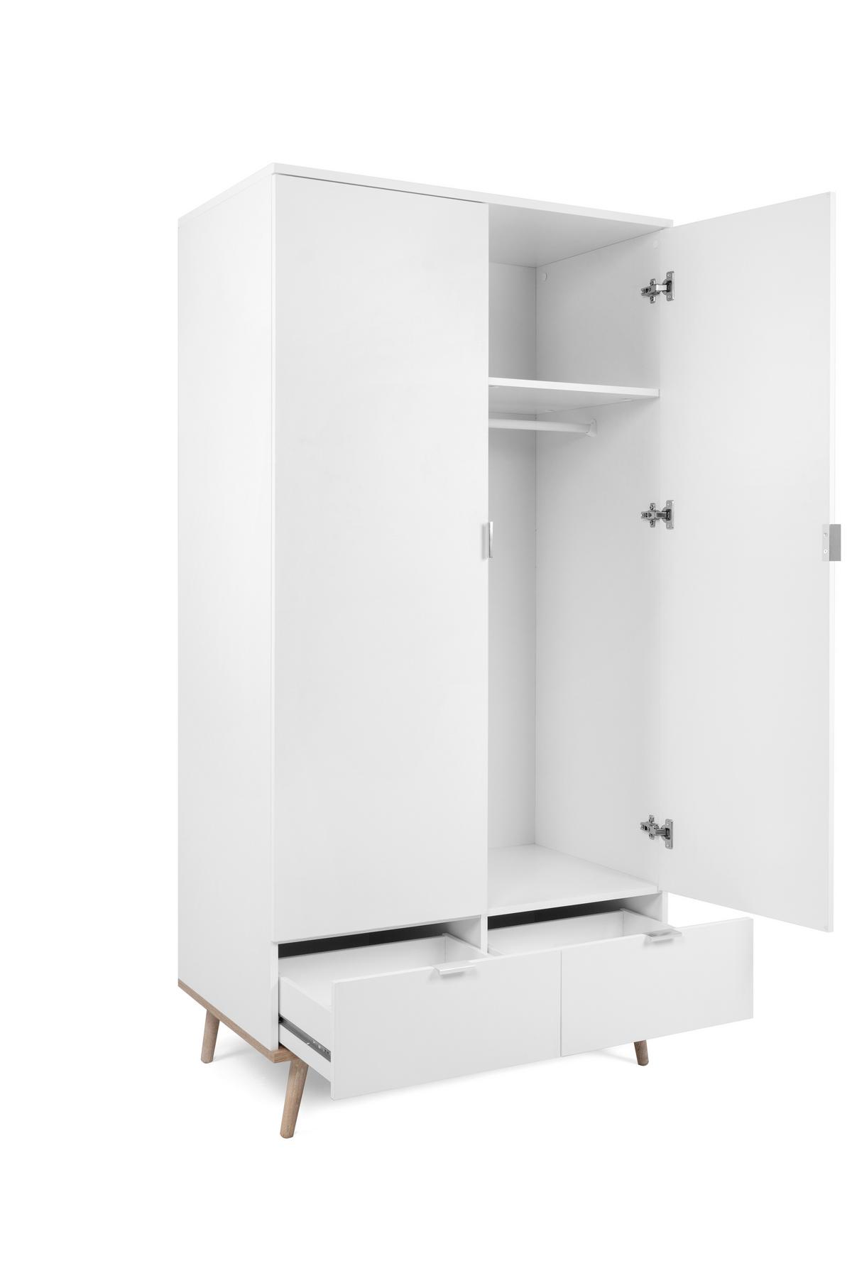 Drehtürenschrank + Schubladen B: 90 cm Göteburg 61, Weiß - Eichefarben/Weiß, Design, Holzwerkstoff (90/180/55cm) - MID.YOU