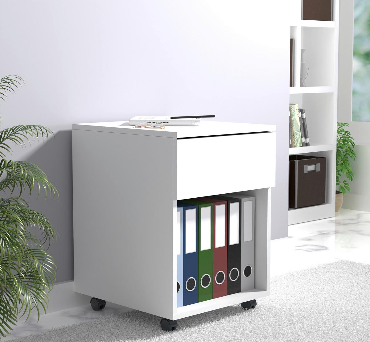 Rollcontainer Weiß Dalrosa 39x55x45 Cm - Weiß, MODERN, Holzwerkstoff/Kunststoff (39/55/45cm) - MID.YOU