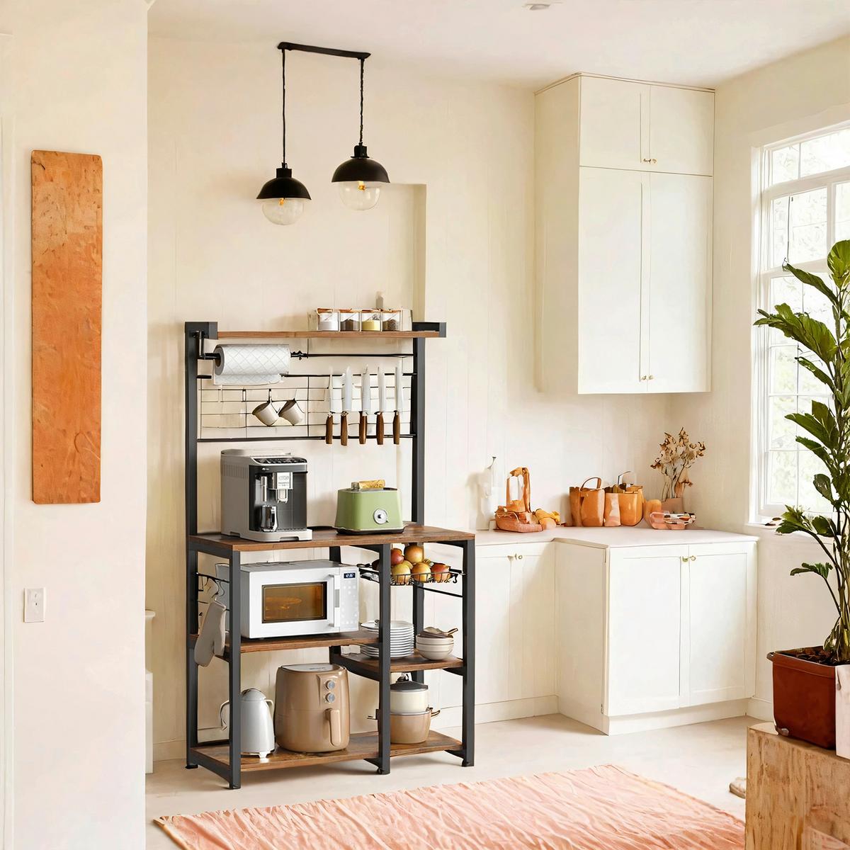 Regal Kitchen Shelf - Schwarz/Braun, MODERN, Holzwerkstoff/Metall (90/167/42cm) - MID.YOU