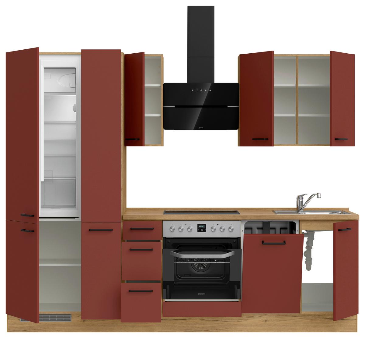 Küchenleerblock Easytouch High-Line, H3 Links - Eichefarben/Rot, MODERN, Holzwerkstoff (270cm) - Nobilia