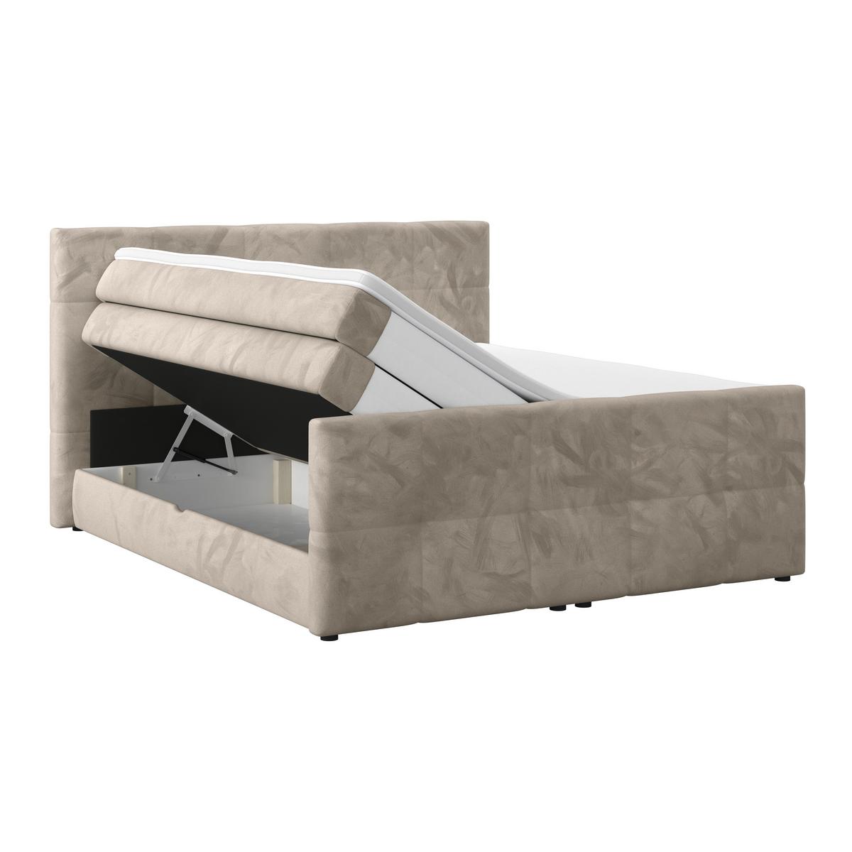 Boxspringbett mit Topper und Bettkasten 160x200 cm Medino - Taupe, KONVENTIONELL, Holz/Holzwerkstoff (160/200cm) - Luca Bessoni