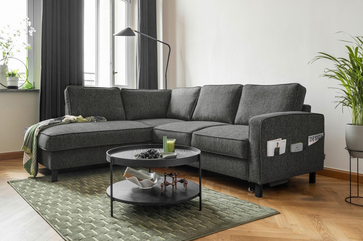 Ecksofa Molly Dunkelgrau S: 198x233 cm - Dunkelgrau/Schwarz, Textil (198/233cm) - MID.YOU