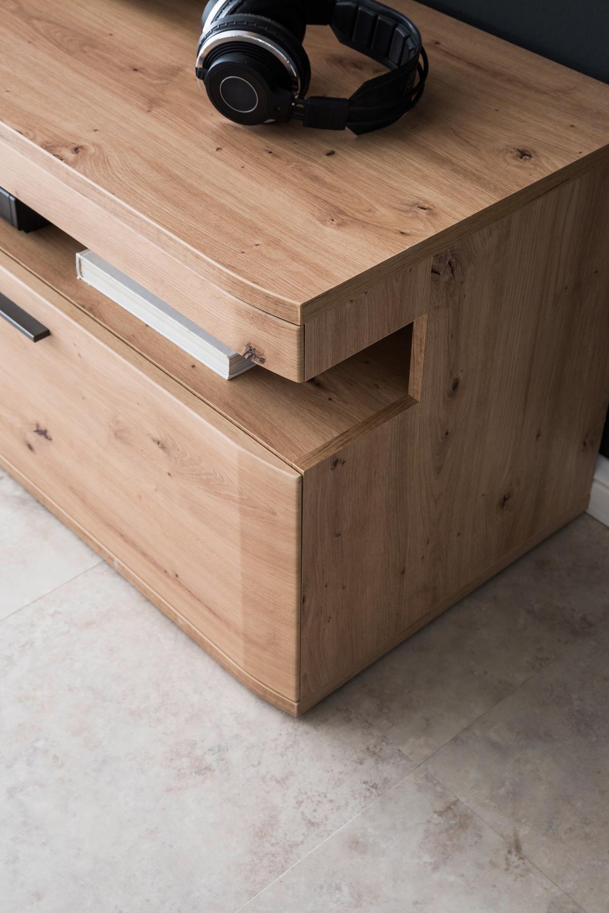 Wohnkombination 3-Tlg. Cortona Anthrazit/Eichefarben - Klar/Eichefarben, Design, Glas/Holzwerkstoff (290/198/50cm) - Livetastic