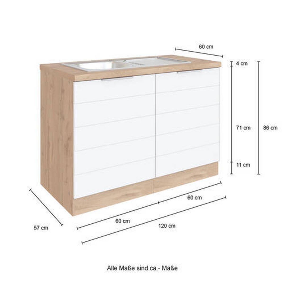 Spülenschrank Florenz B: 120 Cm Weiß/eiche Dekor - Eiche Wotan/Weiß, Design, Holzwerkstoff (120/86/60cm) - Held