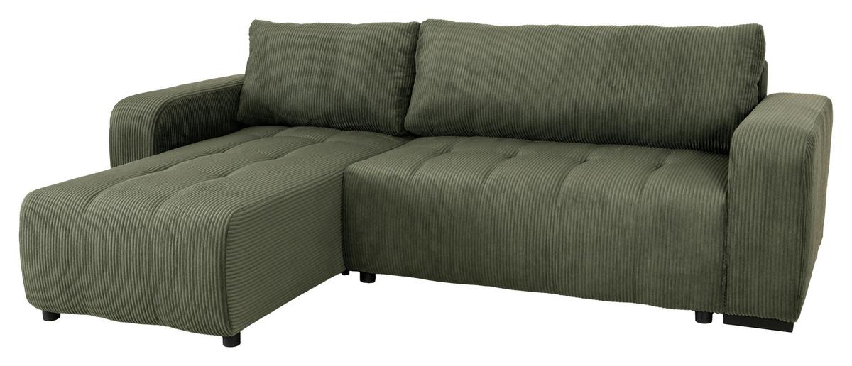 Ecksofa mit Bettfunktion Marseille, grün - Schwarz/Grün, Trend, Holz/Holzwerkstoff (155/240cm)