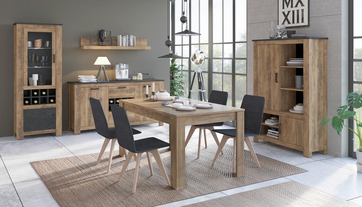 Vitrine Rapallo Kastanie B: 74 cm - Kastanienfarben/Schwarz, MODERN, Glas/Holzwerkstoff (74/191,1/38,5cm)