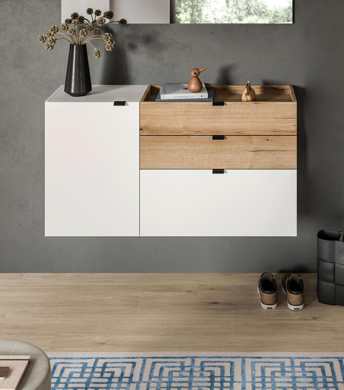 Kommode Naro Weiß/ Eiche dunkel Dekor B: 120cm - Eiche dunkel/Weiß, Design, Holzwerkstoff (120/64/37cm) - Livetastic