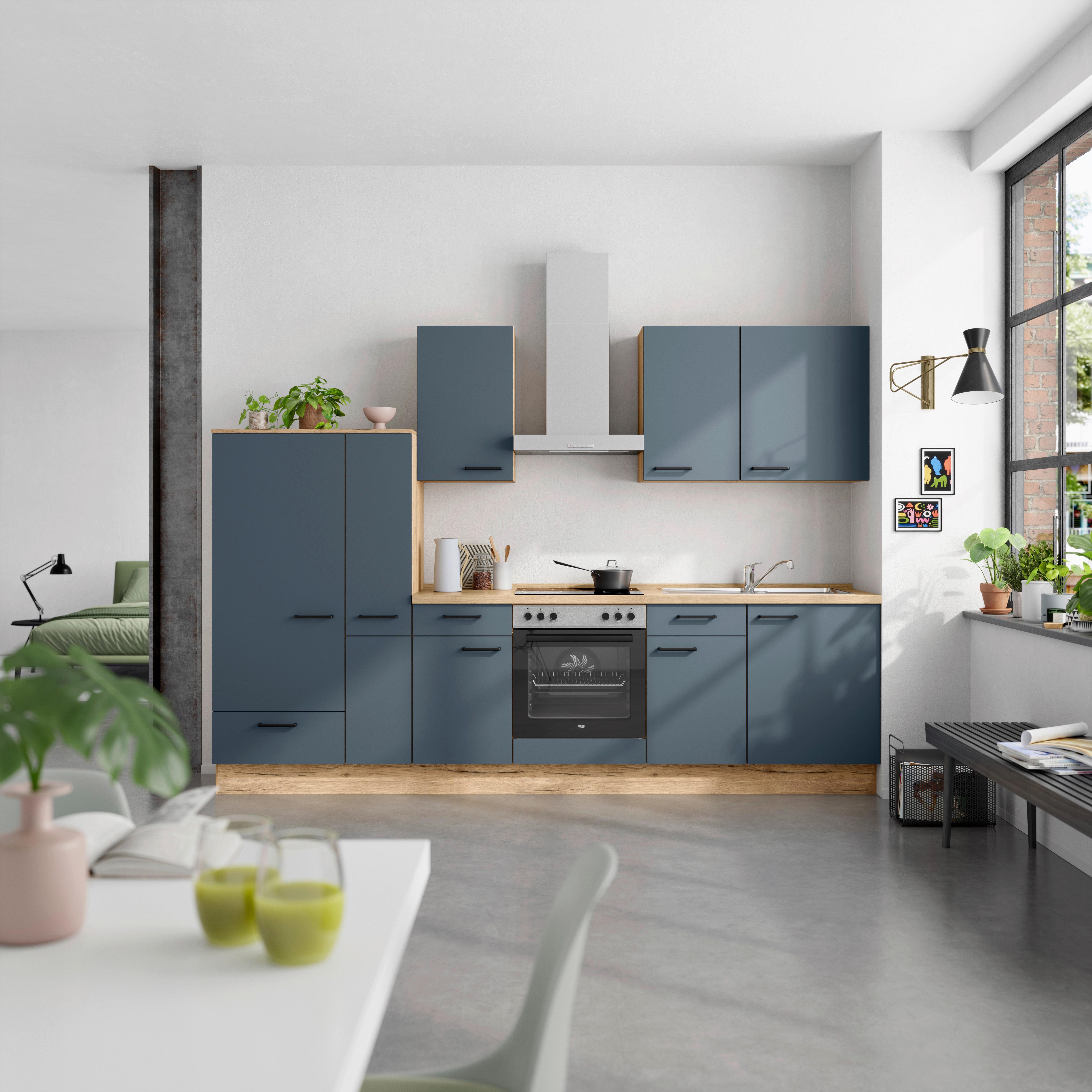 Küchenleerblock Easytouch Low-Line, L7 Links - Blau/Eichefarben, MODERN, Holzwerkstoff (300cm) - Nobilia