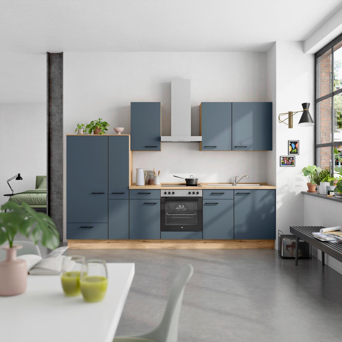 Küchenleerblock Easytouch Low-Line, L7 Links - Blau/Eichefarben, MODERN, Holzwerkstoff (300cm) - Nobilia