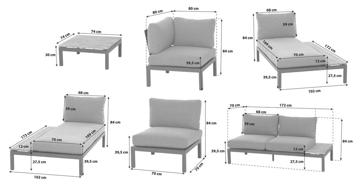 Loungegarnitur N12881 - Anthrazit/Grau, KONVENTIONELL, Holz/Textil (322/84/354cm) - Siena Garden