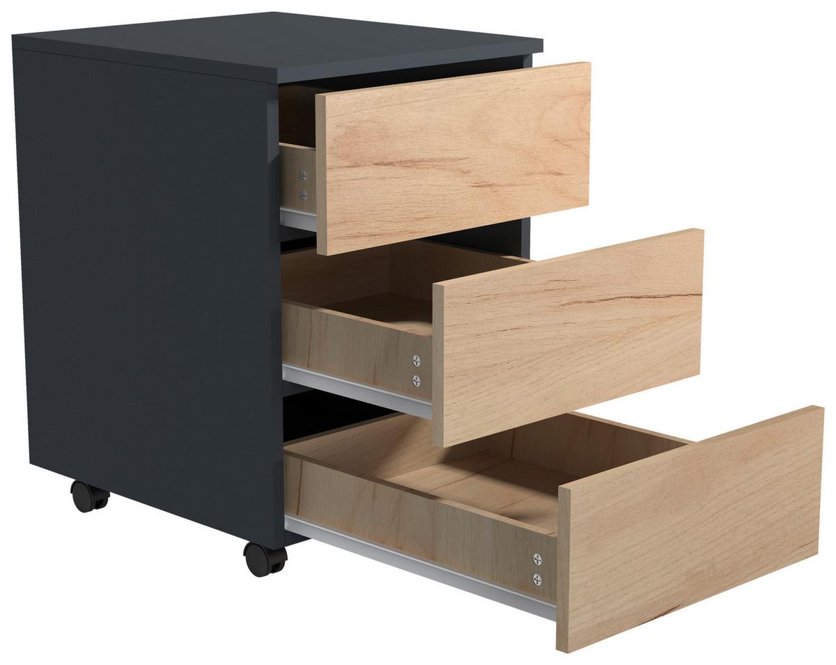 Rollcontainer Anthrazit/ Eiche Dekor Dalrosa 39x55x45cm - Honigeiche/Anthrazit, MODERN, Holzwerkstoff/Kunststoff (39/55/45cm) - MID.YOU
