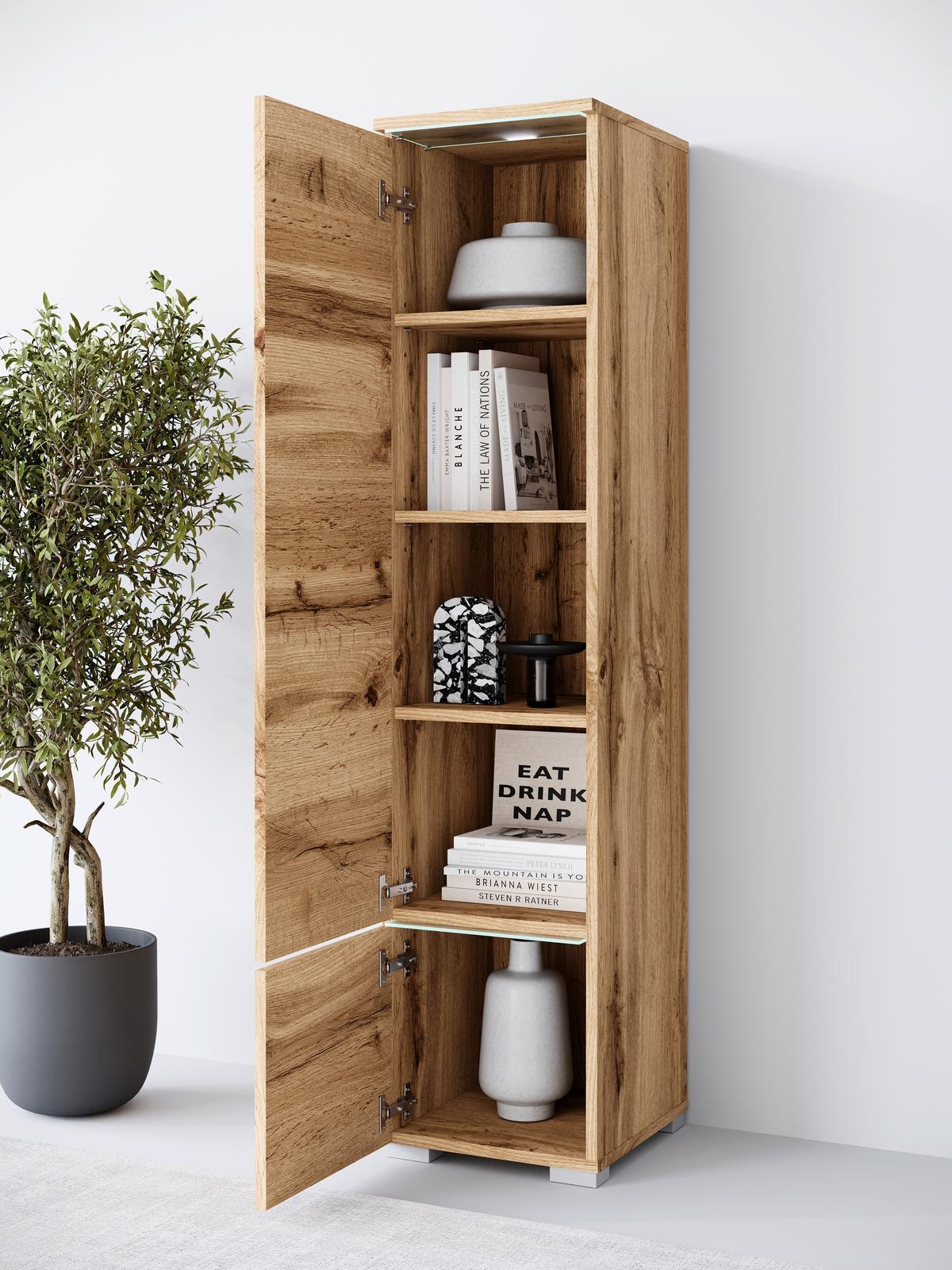 Hochschrank Vera Eiche Wotan Dekor B: 30cm - Eiche Wotan/Grau, Design, Holzwerkstoff (30/130/33cm) - Livetastic