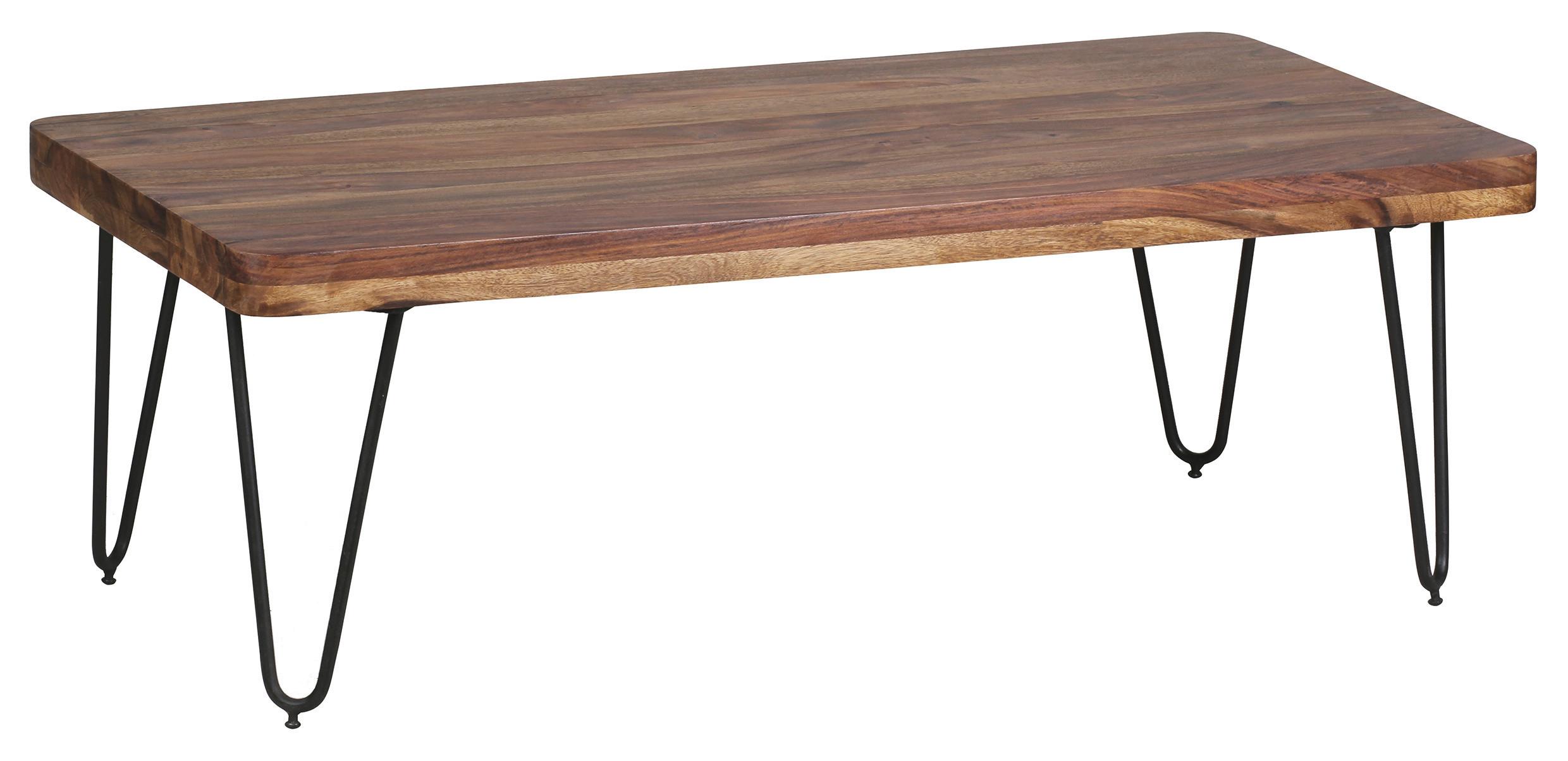 Couchtisch Mit Holzplatte Bagli, Sheesham/schwarz - Sheeshamfarben/Schwarz, Design, Holz/Metall (115/60/40cm) - MID.YOU