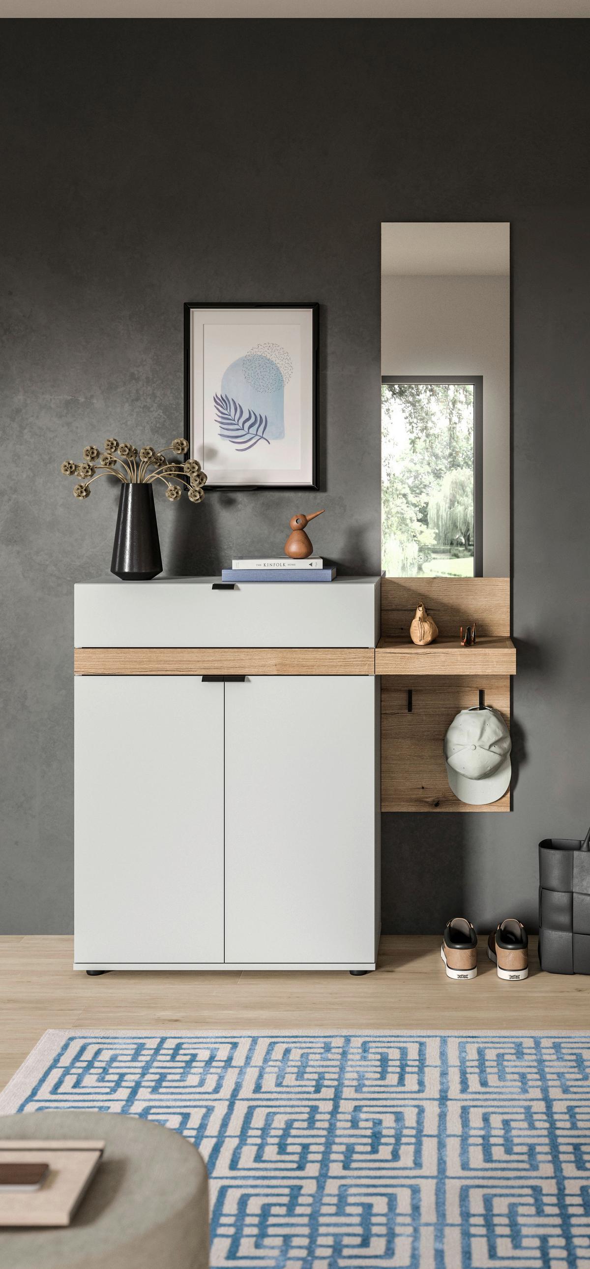 Garderobe Naro Grau /Eiche dunkel Dekor B: 110cm - Eiche dunkel/Grau, Design, Holzwerkstoff (110/194/37cm) - Livetastic