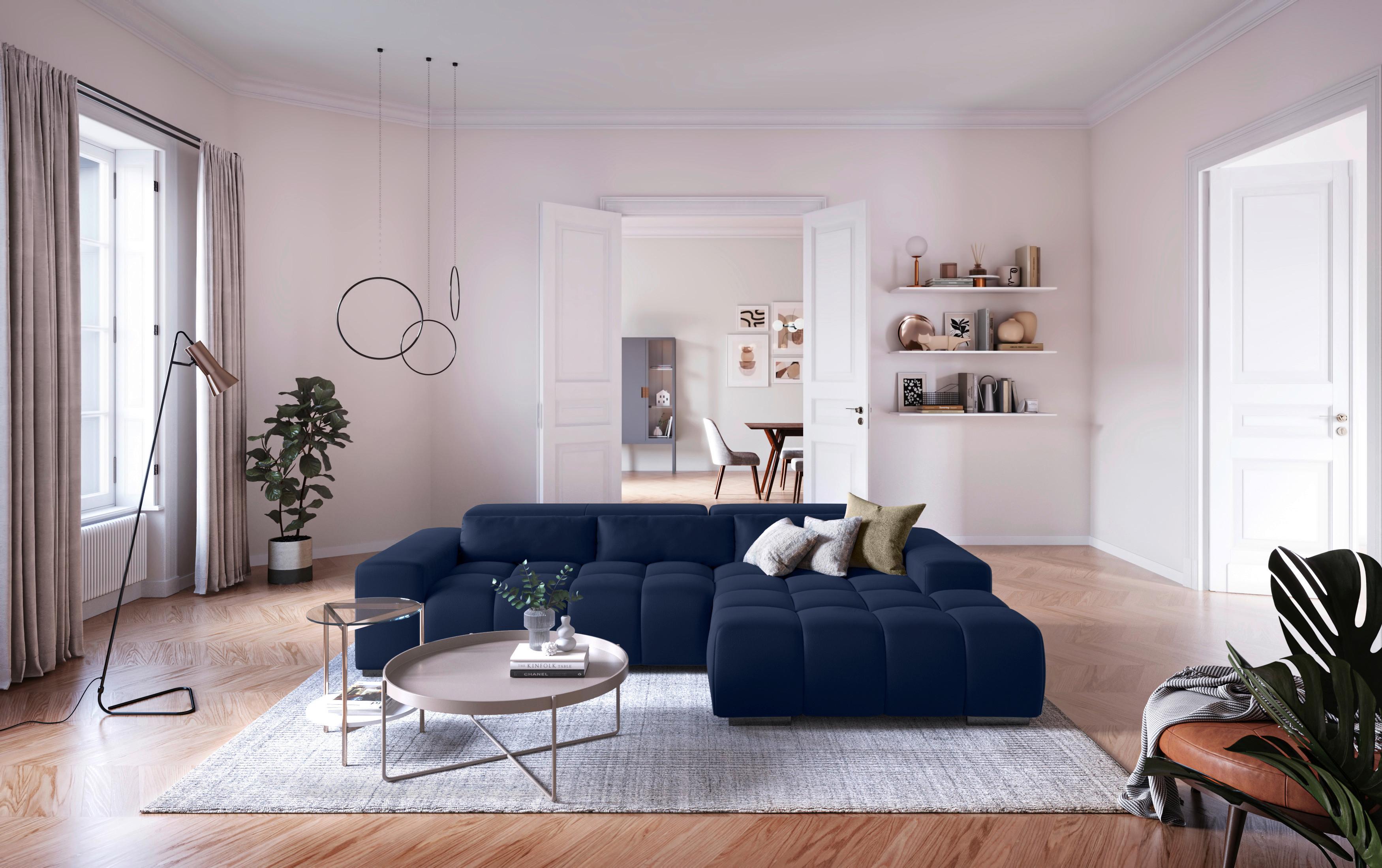Ecksofa mit Relaxfunktion Orion Kopfstütze Klappbar Dunkelblau - Silberfarben/Dunkelblau, KONVENTIONELL, Textil (307/186cm) - Livetastic