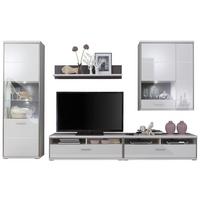 Wohnkombination 5-tlg. Trento Grau/silbern/weiß - Weiß Hochglanz/Silberfarben, Design, Glas/Holzwerkstoff (321/201/52cm) - Livetastic