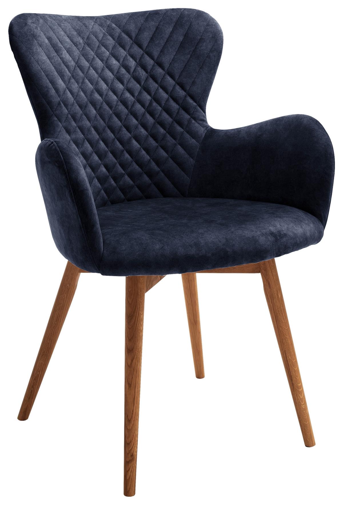 Armlehnstuhl Sarander - Blau/Eichefarben, Natur, Holz/Textil (62/87/65cm) - MID.YOU