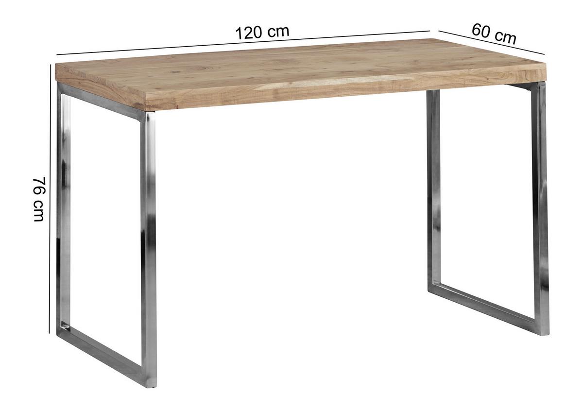 Písací stôl z dreva Akácie GUNA - farba akácie/chrómová, Design, kov/drevo (120/60/76cm) - MID.YOU