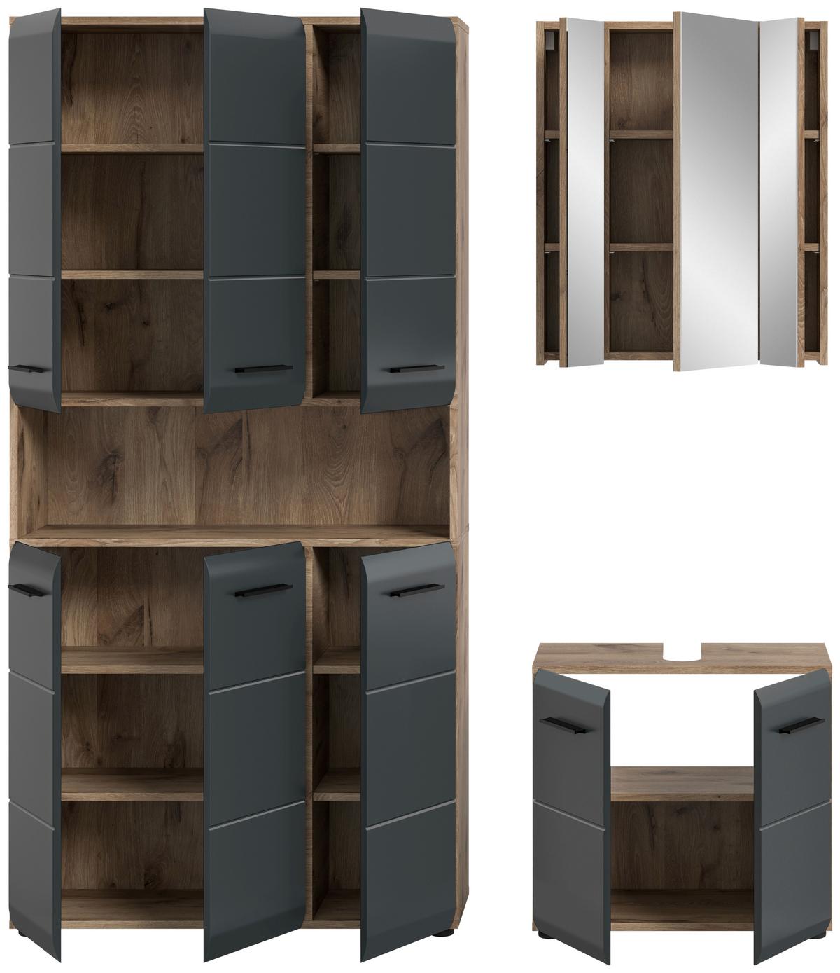 Kúpeľňa Ice 3-dielan, čierna/dub tmanvy - čierna/tmavý dub, Basics, kompozitné drevo/plast (150cm) - MID.YOU