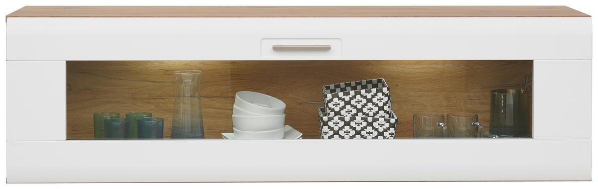 Hängevitrine Auris B: 150 Cm Weiß/eiche Dekor - Eichefarben/Weiß, MODERN, Glas/Holzwerkstoff (150/43/37,1cm) - Luca Bessoni