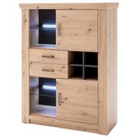 Highboard B: 110 Cm Meran Anthrazit/eichefarben - Eichefarben/Anthrazit, Design, Glas/Holzwerkstoff (110/146/45cm) - Livetastic