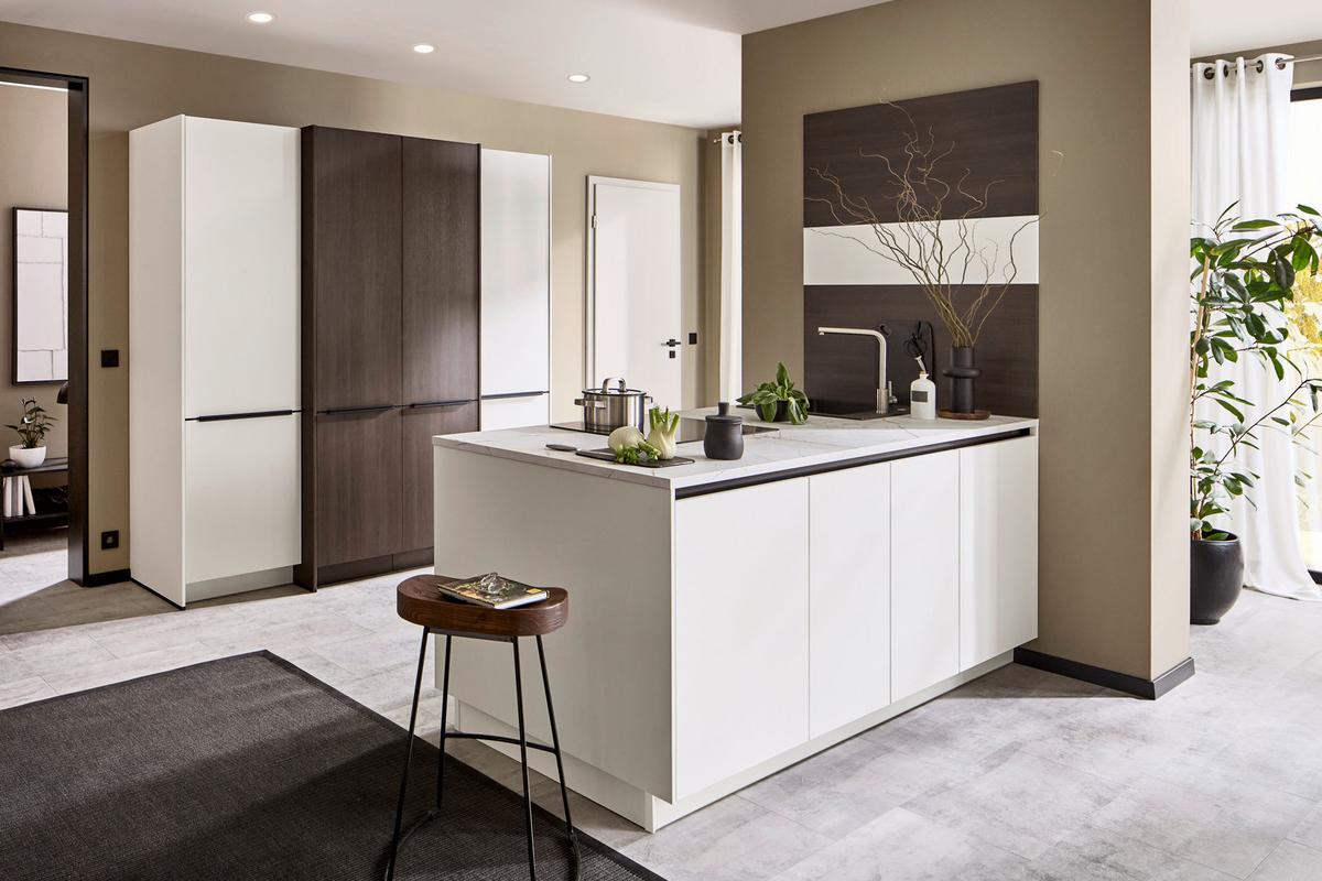 Einbauküche Ip 3150 - Nussbaumfarben/Weiß, MODERN, Holzwerkstoff (226,4cm) - Impuls