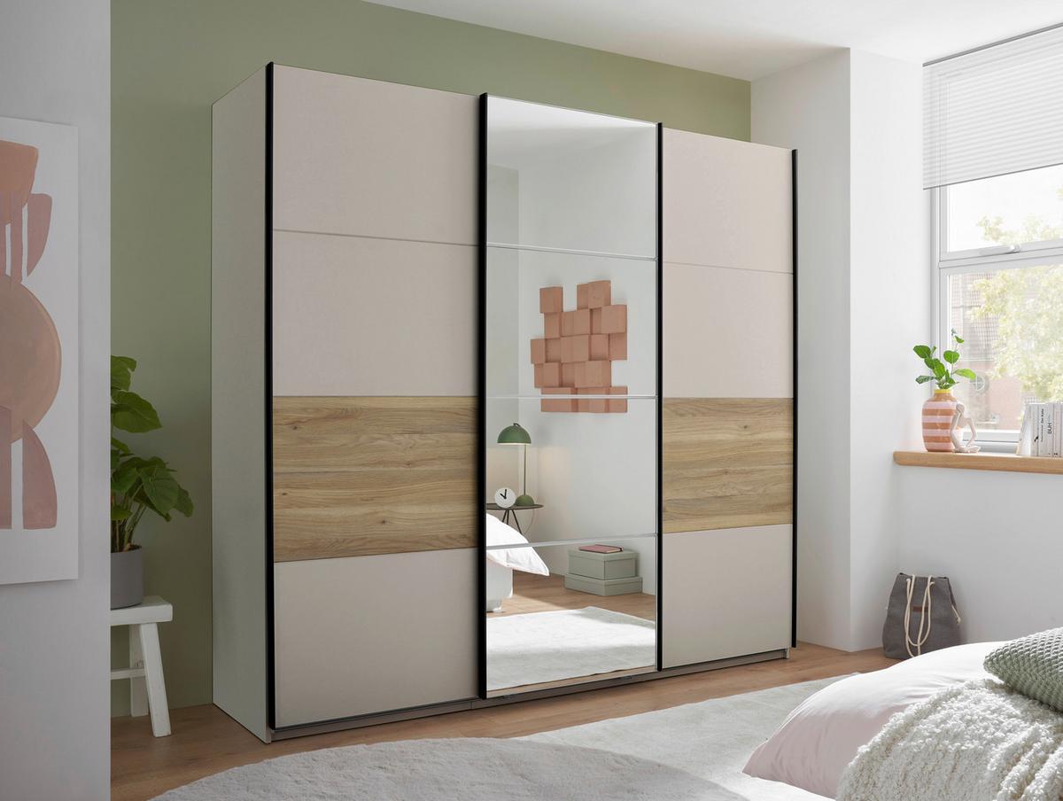 Kleiderschrank Tessona Kaschmir B: 215 cm - Kaschmir/Eichefarben, Trend, Glas/Holzwerkstoff (215/204/63cm)