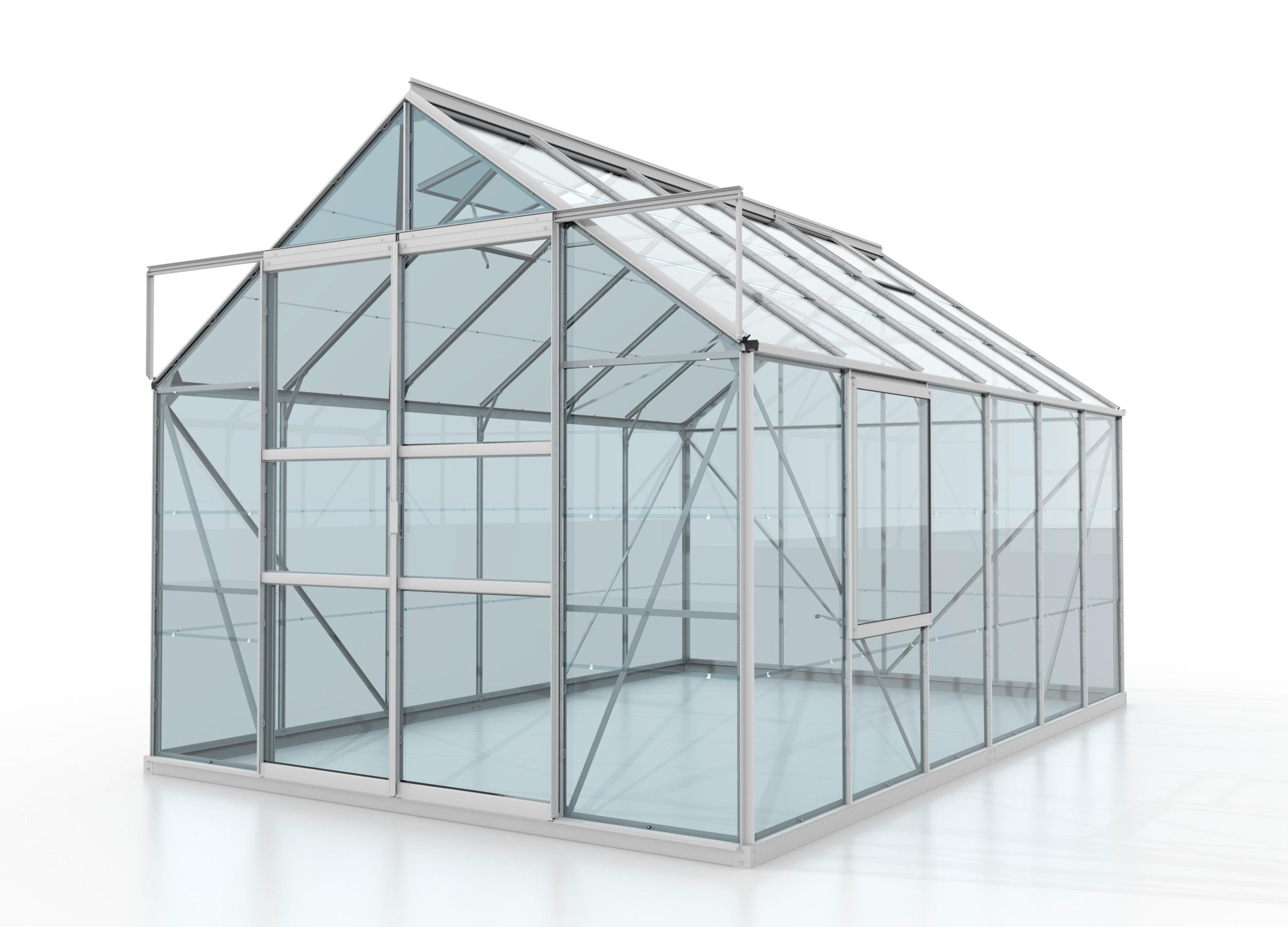Gewächshausbausatz Meridian 2 9900 9,9 M2 Metall/Glas - Alufarben, Basics, Glas/Metall (257/231,8/383cm)