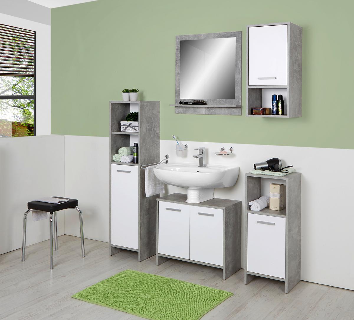 Waschbeckenunterschrank Attack B: 60,4 Cm, Betondekor + Weiß - Hellgrau/Schwarz, MODERN, Holzwerkstoff (60,4/55/28cm)