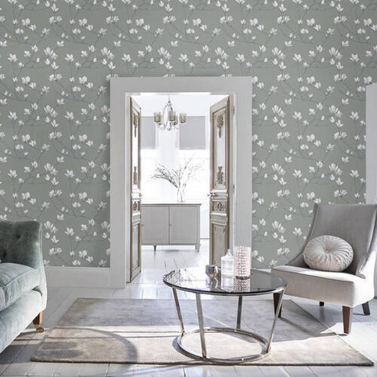 Vliestapete Magnolia Grove Slate - Grau, Basics, Papier/Kunststoff (52/1000cm)