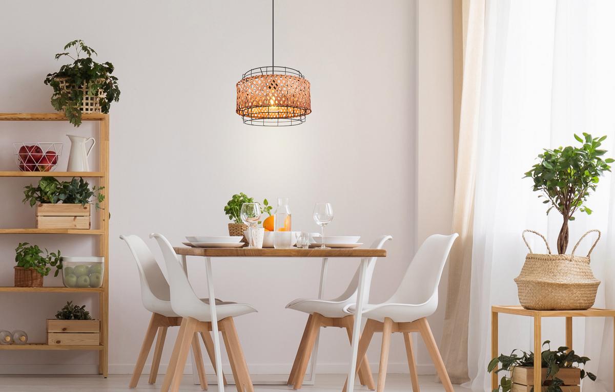 Hängeleuchte H: 120 cm 1-Flammig mit Bambus - Dunkelbraun/Schwarz, Basics, Naturmaterialien/Metall (35/120cm) - Globo