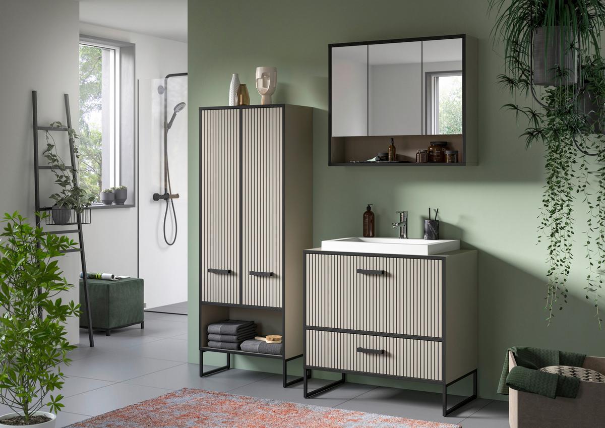 Hochschrank Bagno Kaschmir B: 59 Cm - Kaschmir/Schwarz, MODERN, Holzwerkstoff (59/159/32cm) - MID.YOU