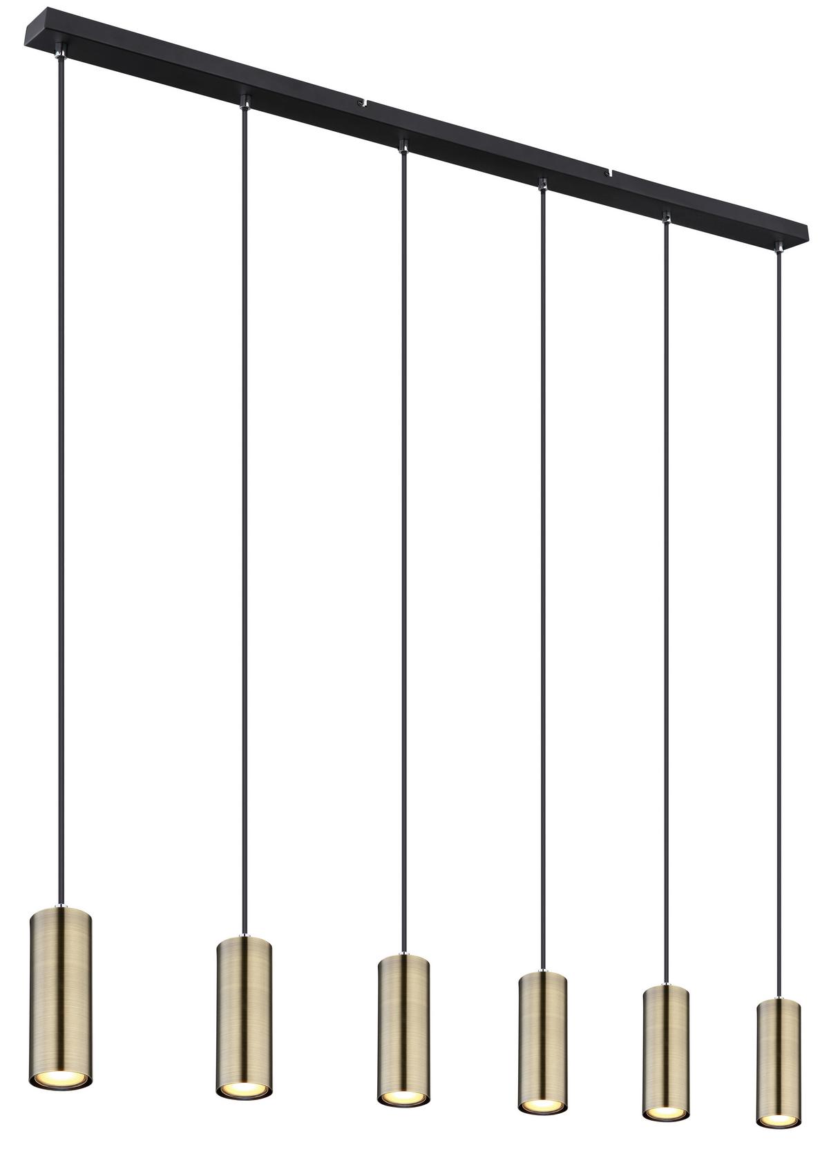 Hängeleuchte 57911-6hm - Messingfarben/Schwarz, Design, Metall (115/6/120cm) - Globo